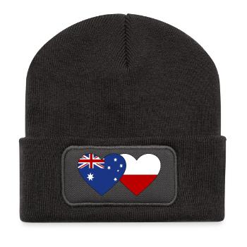 Australia Poland Flag Heart - Recycled Patch Beanie - dark grey - Front