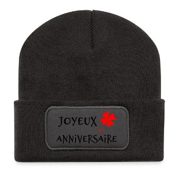1. 1 AN. 1er ANNIVERSAIRE. ANNIVERSAIRE 1 AN - Beanie recyclé à patch - charbon - Devant
