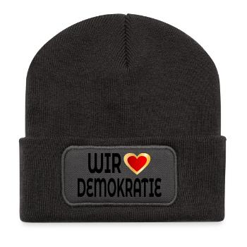 WIR LIEBEN DEMOKRATIE - Recycelte Patch Beanie - Dunkelgrau - Vorne