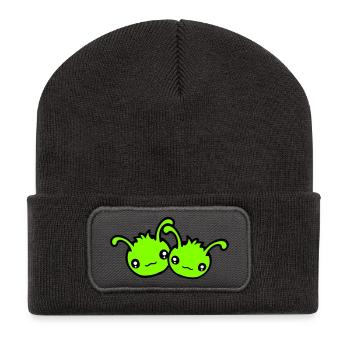 2 Chenille Alien Monster Team Amis Couple Amoureux - Beanie recyclé à patch - charbon - Devant