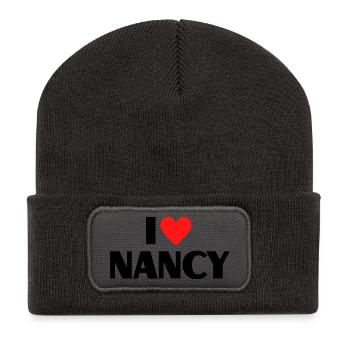 I love Nancy Rotes Herz Liebe Fan Geschenk - Recycelte Patch Beanie - Dunkelgrau - Vorne