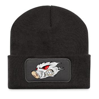 Fiery Boar Head Emblem - Recycled Patch Beanie - dark grey - Front