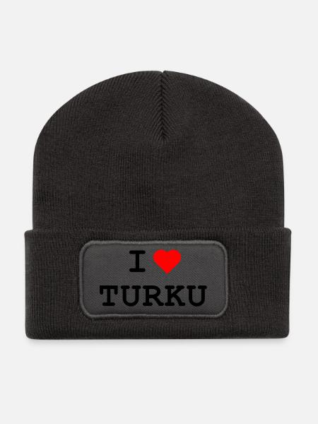 Ich liebe Turku - rakastan Turkua - Patch-pipo kierrätysmateriaalista - puuhiili