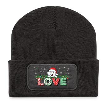 Love Bichon Frisé Chien de Noël mignon de Noël - Beanie recyclé à patch - charbon - Devant