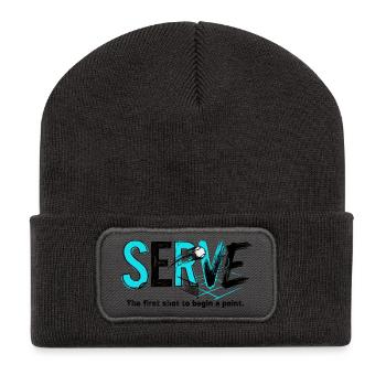 Tennis Aufschlag Serve, Hoodie, T-shirt Merch - Recycelte Patch Beanie - Dunkelgrau - Vorne