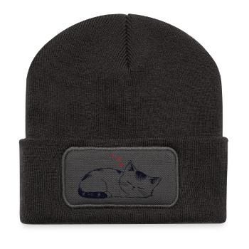 Stickige schlafende Katze - Recycelte Patch Beanie - Dunkelgrau - Vorne
