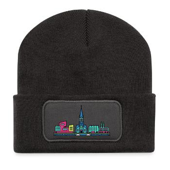 Silhouette de la ville de Tilburg Église Saint-Joseph Art - Beanie recyclé à patch - charbon - Devant