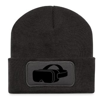 VR Brille Headset Icon - Recycelte Patch Beanie - Dunkelgrau - Vorne