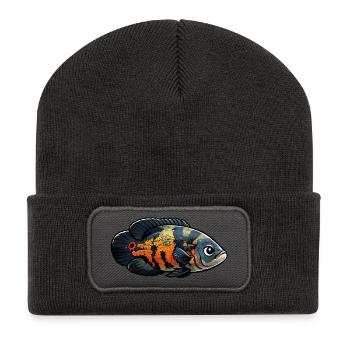 Cichlidé œil de paon Oskar Astronotus ocellatus - Beanie recyclé à patch - charbon - Devant