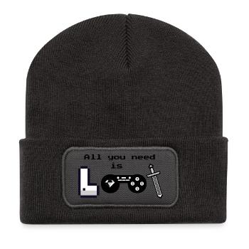 Pixel Logo Gaming "All you need is loot" - Recycelte Patch Beanie - Dunkelgrau - Vorne