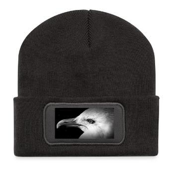 Schwarzweißes Möwenprofil - Recycelte Patch Beanie - Dunkelgrau - Vorne