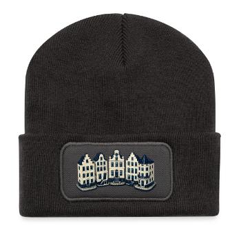 Delfter blaue Kanalhäuser - Recycelte Patch Beanie - Dunkelgrau - Vorne