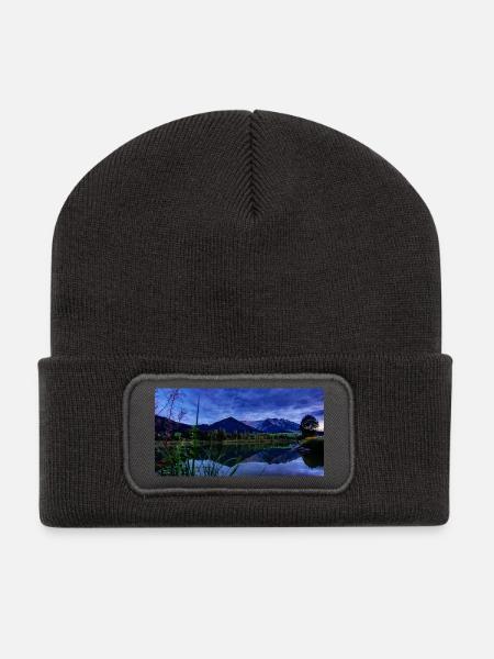 Night view at the Blau mountain lake - Recycled Patch Beanie - dark grey