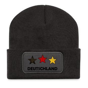 Drei farbige Sterne Deutschland - Recycelte Patch Beanie - Dunkelgrau - Vorne