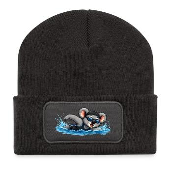 Süßer Koala beim Schwimmen - Recycelte Patch Beanie - Dunkelgrau - Vorne