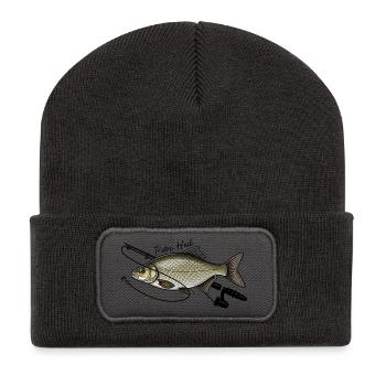 Angeln mit Rute Brasse Fisch Petri Heil - Recycelte Patch Beanie - Dunkelgrau - Vorne