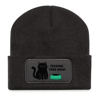 Boese Katze Schriftzug - Recycelte Patch Beanie - Dunkelgrau - Vorne