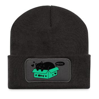 Katze Pappkarton Icon - Recycelte Patch Beanie - Dunkelgrau - Vorne