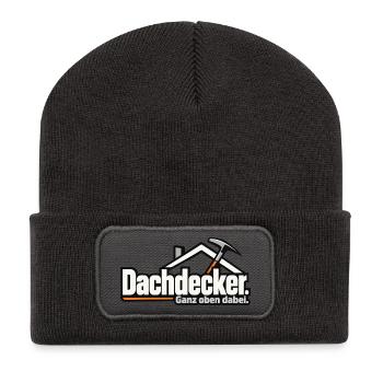 Dachdecker. Ganz oben dabei. – Lustiger Dachdecker - Recycelte Patch Beanie - Dunkelgrau - Vorne
