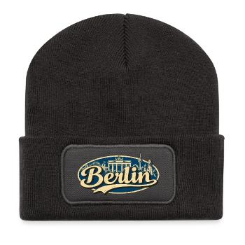 Berlin Vintage Stadtmotiv - Recycelte Patch Beanie - Dunkelgrau - Vorne
