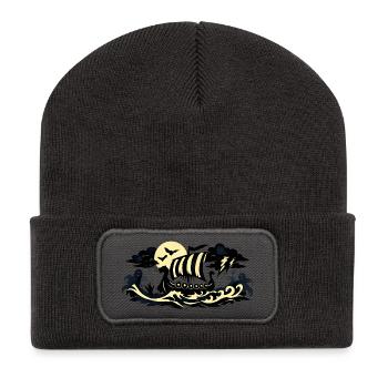 Mondschein Viking Schiff - Recycelte Patch Beanie - Dunkelgrau - Vorne