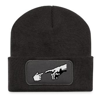 Hand Gottes (Michelangelo) Die Erschaffung Adams - Recycelte Patch Beanie - Dunkelgrau - Vorne