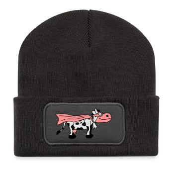 Super Cow Cartoon - Beanie recyclé à patch - charbon - Devant