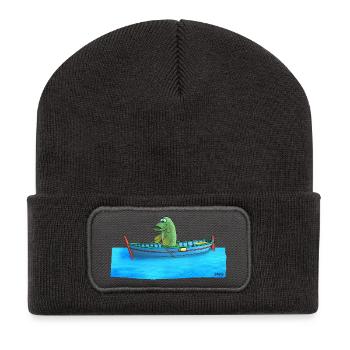 Hecht im Ruderboot - Recycelte Patch Beanie - Dunkelgrau - Vorne