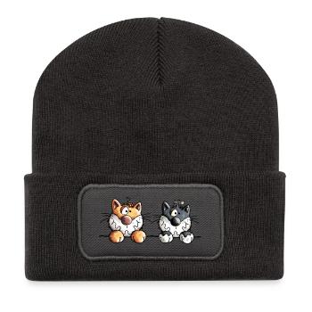 Deux chats - Beanie recyclé à patch - charbon - Devant
