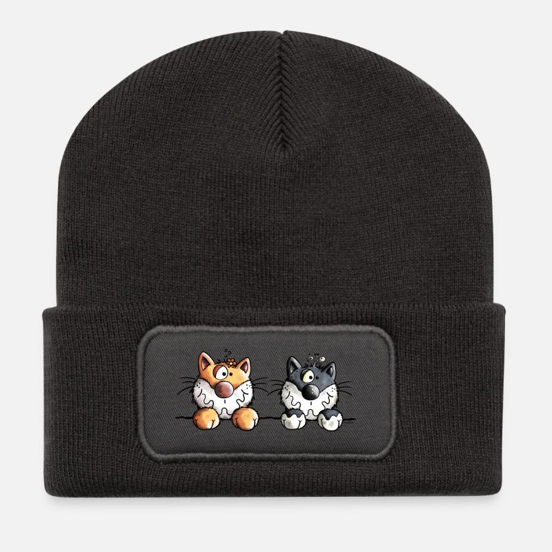 Deux chats - Beanie recyclé à patch - charbon