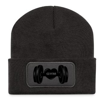 Fitness GYM dumbbel weight with heart - Recycled Patch Beanie - dark grey - Front