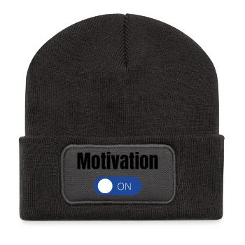 Einstellung Blauer EinAus Toggle  - Recycelte Patch Beanie - Dunkelgrau - Vorne