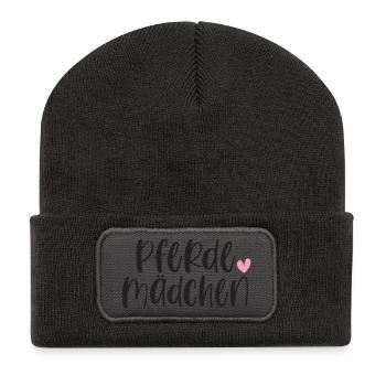 Pferd Pferdemädchen Pferde Reiten Geschenk - Recycelte Patch Beanie - Dunkelgrau - Vorne