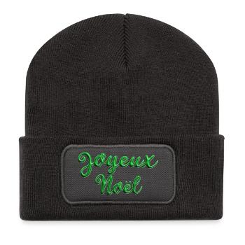 Joyeux Noël Vert Sapin - Beanie recyclé à patch - charbon - Devant