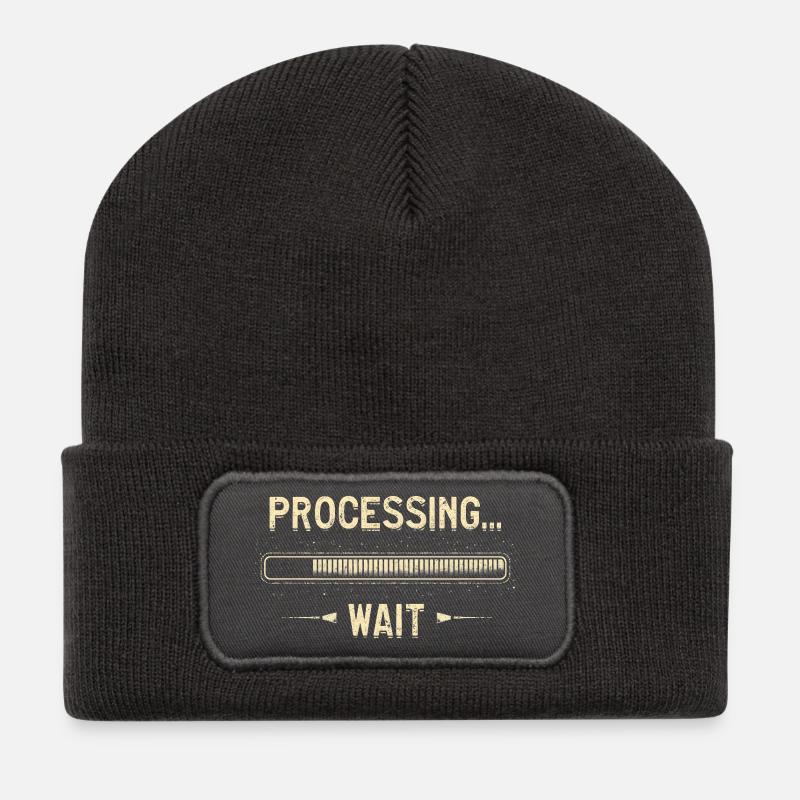 Processing... Please Wait - Recycelte Patch Beanie - Dunkelgrau