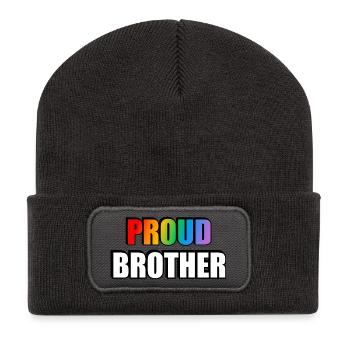 Fier frère LGBT Pride Rainbow - Beanie recyclé à patch - charbon - Devant