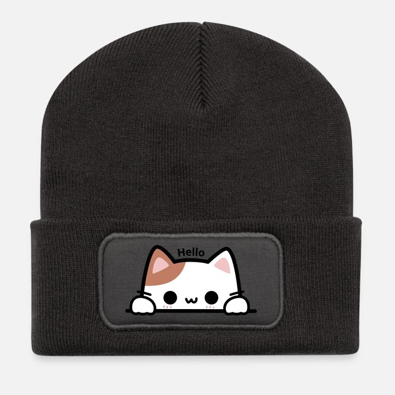 Peekaboo Kitten - Recycled Patch Beanie - dark grey