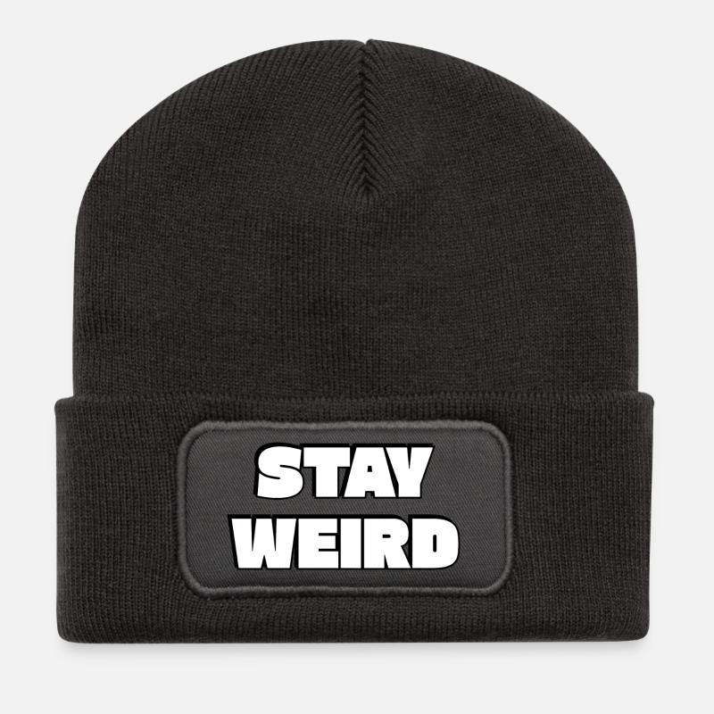 Stay Weird Bold Typografie - Recycelte Patch Beanie - Dunkelgrau