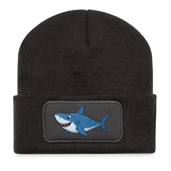 Blue Cartoon Shark Adventure - Recycled Patch Beanie - dark grey - Front