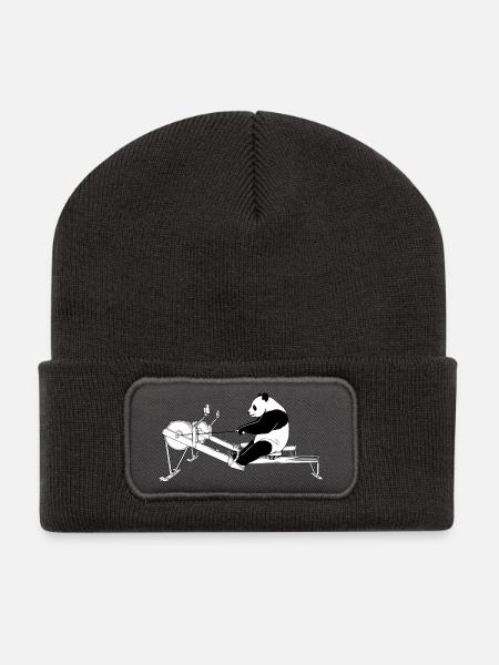 Panda on the rowing machine - Recycled Patch Beanie - dark grey