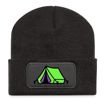 Festival Zelt Camping Icon - Recycelte Patch Beanie - Dunkelgrau - Vorne