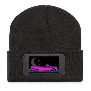 Retro 80s Cabrio Grafik - Recycelte Patch Beanie - Dunkelgrau - Vorne