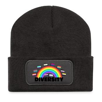 Diversity Regenbogen - Vielfalt Design - Recycelte Patch Beanie - Dunkelgrau - Vorne