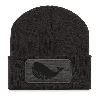 Wal Silhouette minimalistisches Meeresmotiv - Recycelte Patch Beanie - Dunkelgrau - Vorne
