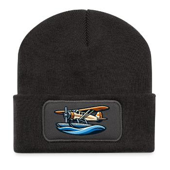 Retro-Seaplane über Wellen - Recycelte Patch Beanie - Dunkelgrau - Vorne
