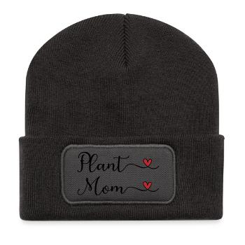 Pflanzenmama-Herz - Recycelte Patch Beanie - Dunkelgrau - Vorne