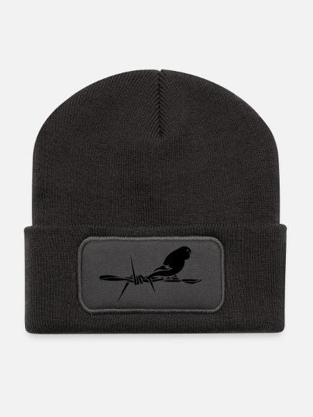 Black Graphic Wellensittich – Schwarzer Vogel - Recycelte Patch Beanie - Dunkelgrau