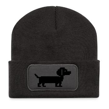 Dachshund Dachshund Retro Pixel Art - Recycled Patch Beanie - dark grey - Front