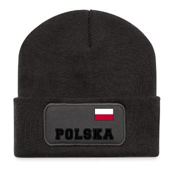 Polen Trikot Look – POLSKA mit Fahne bzw. Flagge - Recycelte Patch Beanie - Dunkelgrau - Vorne