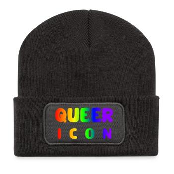 Queer Icon Regenbogen Regenbogenfahne Geschenkidee - Recycelte Patch Beanie - Dunkelgrau - Vorne
